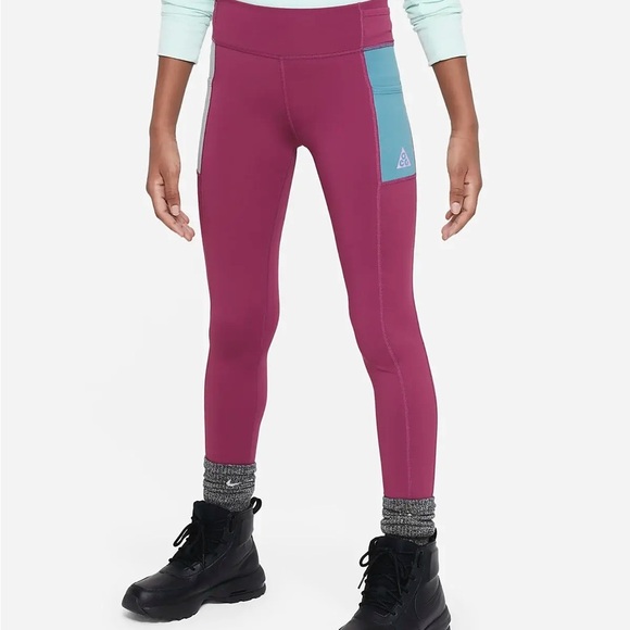 3/$30 🍂 ACG Nike Dri-Fit Color Block Leggings Maroon - Picture 1 of 10